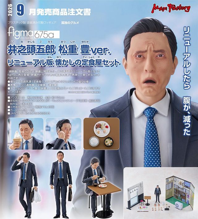 (預訂訂金 $200) (總價 $690) Max Factory figma 675a 孤獨的美食家 井之頭五郎 松重豐ver. 更新版 懷舊定食店套組 (行版)